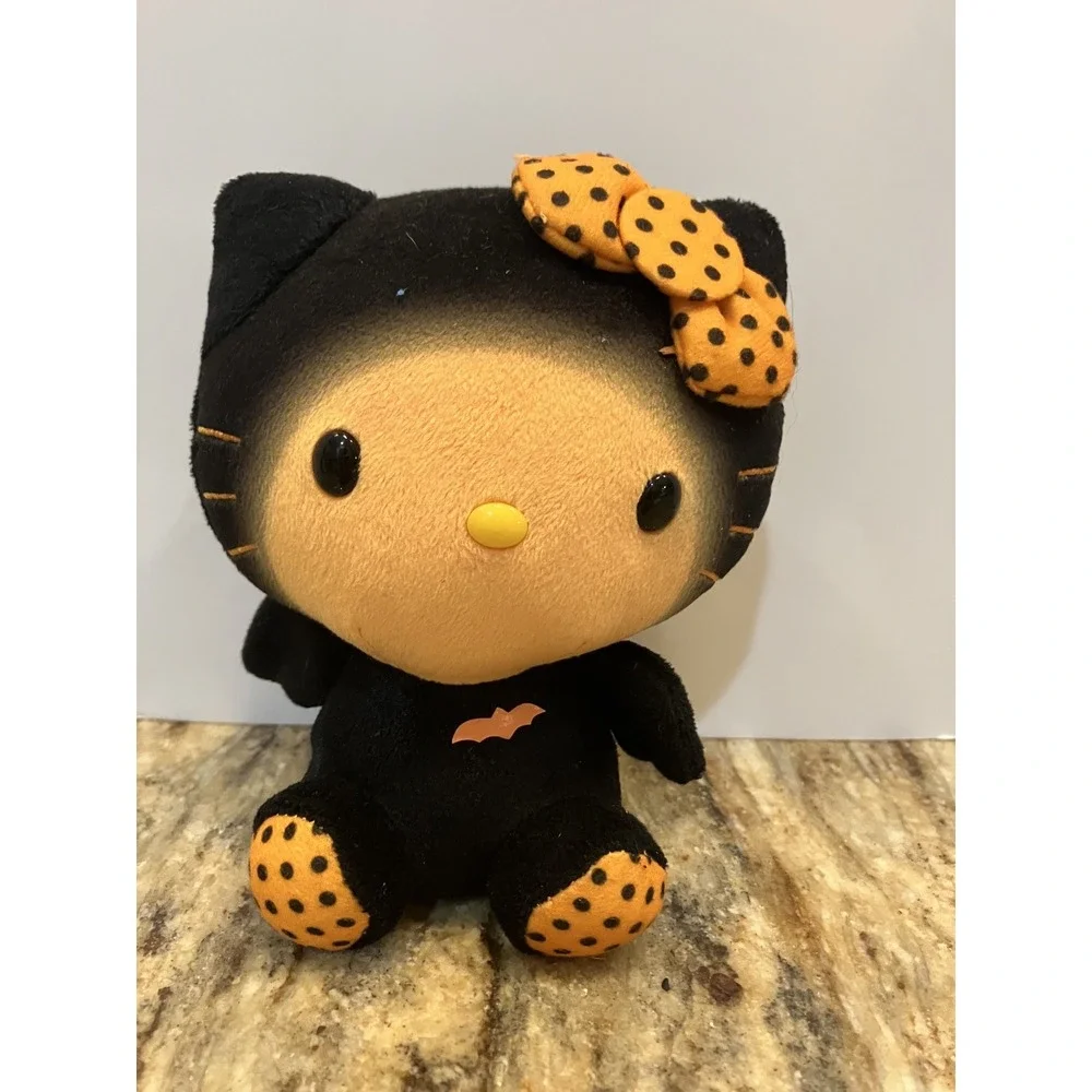 TY Hello Kitty Beanie Babies BLACK CAT BAT Halloween Plush 6